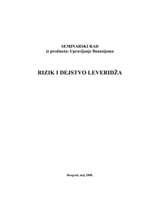 Rizik i dejstvo leveridža