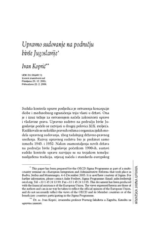 Upravno sudovanje na području bivše Jugoslavije'”