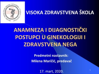 Anamneza i dijagnostički postupci u ginekologiji