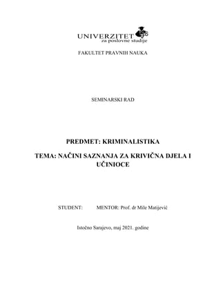 Načini saznanja za krivična djela