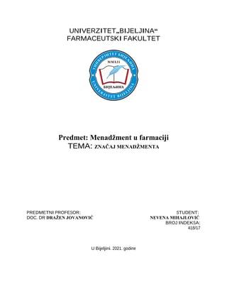 Značaj menadžmenta