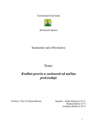 Kvalitet povrća u zavisnosti od načina proizvodnje
