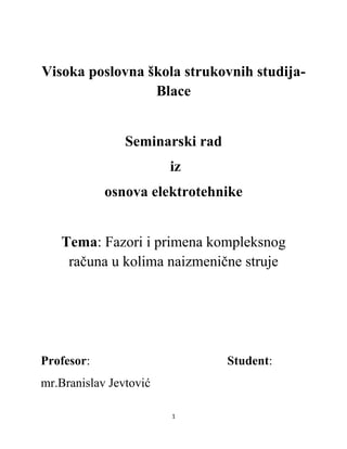 Fazori i primena kompleksnog računa u kolima naizmenične struje
