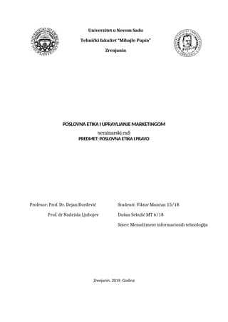 Poslovna etika i upravljanje marketingom