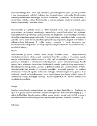 Bioinformatika i srodne oblasti