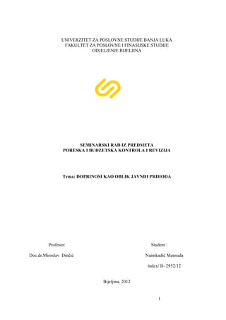 Doprinosi kao oblik javnih prihoda