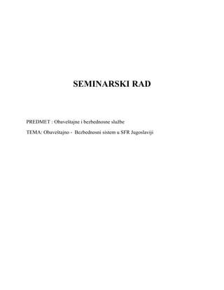 Obaveštajno bezbednosni sistem u SFRJ