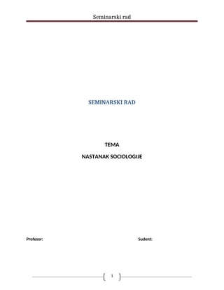 Nastanak sociologije