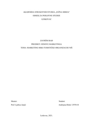 Marketing miks turističke organizacije Niš