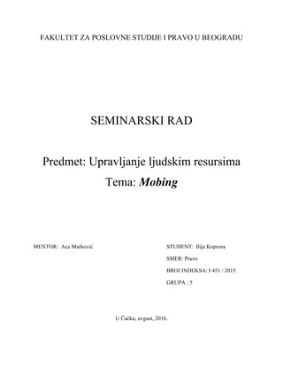 Mobing: psihološko zlostavljanje na radnom mestu