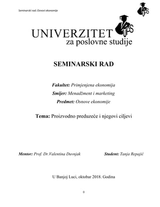 Proizvodno preduzeće i njegovi ciljevi