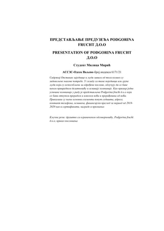 PREDSTAVLjANjE PREDUZEĆA PODGORINA FRUCHT D.O.O