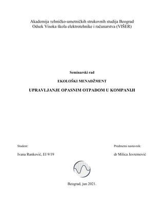 Upravljanje opasnim otpadom u kompaniji