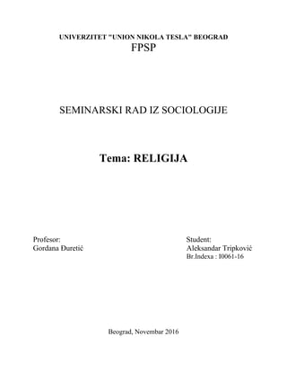 Religija: seminarski rad iz sociologije