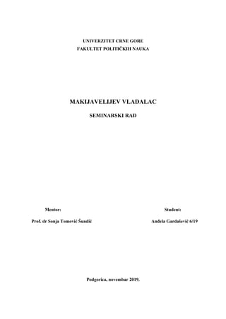 Makijavelijev vladalac: analiza političke filozofije