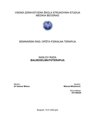 Balneoklimatoterapija: opšta fizikalna terapija