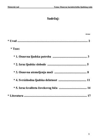 Osnovne karakteristike ljudskog rada