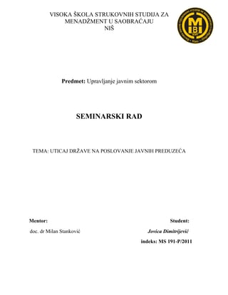 Uticaj države na poslovanje javnih preduzeća