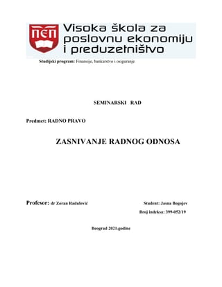Zasnivanje radnog odnosa