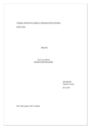 Esej iz Osnova Sociologije