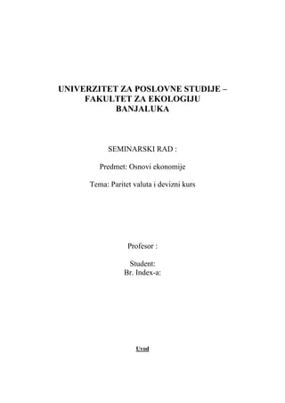 Paritet valuta i devizni kurs