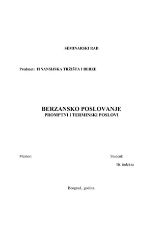 Berzanski poslovi i način poslovanja berze