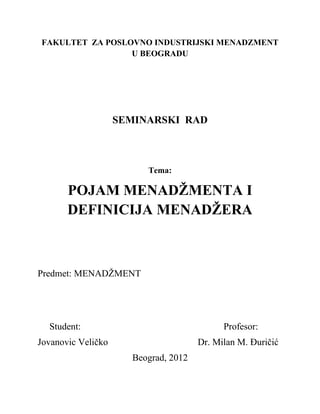 Pojam menadžmenta i definicija menadžera