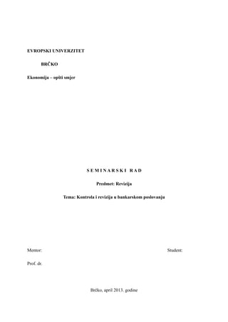 Kontrola i revizija u bankarskom poslovanju