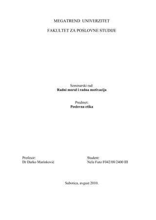 Radni moral i radna motivacija