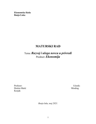 Razvoj i uloga novca u privredi