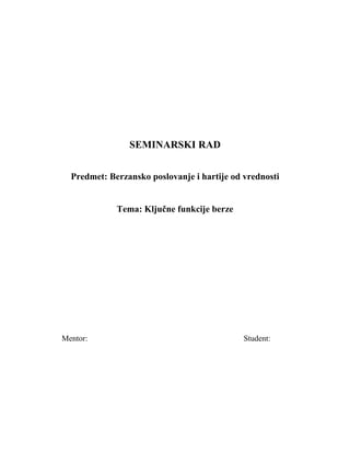 Ključne funkcije berze