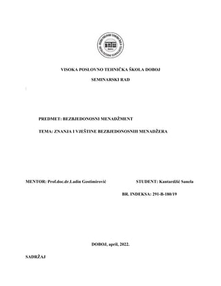 Znanja i veštine bezbedonosnih menadžera