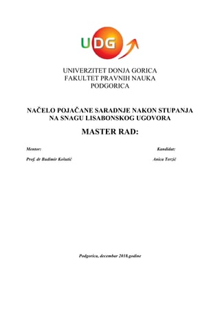 Načelo pojačane saradnje nakon stupanja na snagu lisabonskog ugovora