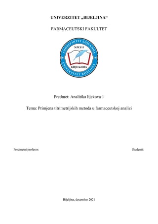 Primena titrimetrijskih analiza