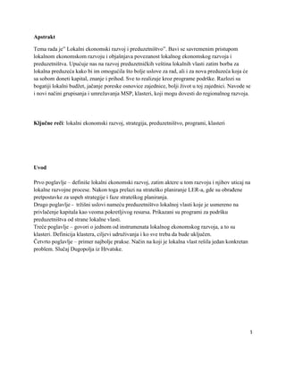 Lokalni ekonomski razvoj i preduzetništvo