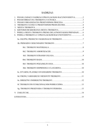Vrste troškova u upravljačkom računovodostvu