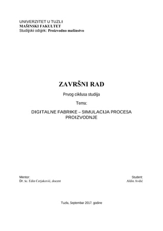 DIGITALNE FABRIKE – SIMULACIJA PROCESA PROIZVODNJE