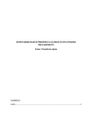 Ekonomija, transferne cijene, globalni i finansijski menadzment