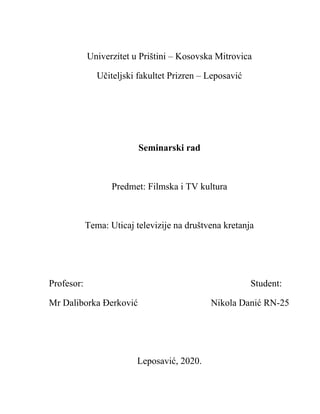 Uticaj TV na drustvena kretanja