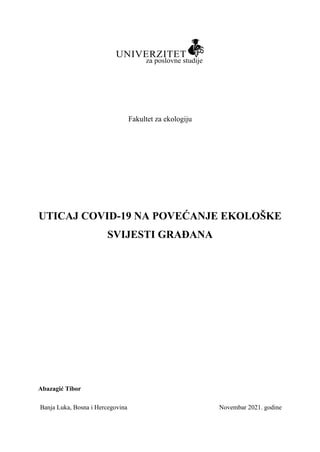 Uticaj Covid-19 na povećanje ekološke svesti građana
