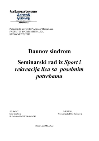 DAUNOV SINDROM, Sport i rekreacija lica sa posebnim potrebama