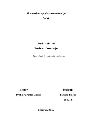 Upravljanje investicionim projektom