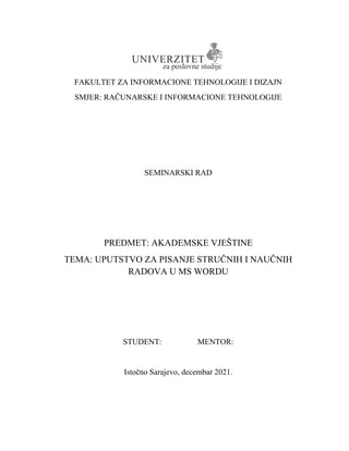 Uputstvo za pisanje stručnih i naučnih radova u MS Wordu