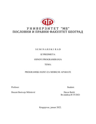 Programski jezici za mobilne aparate: android i java