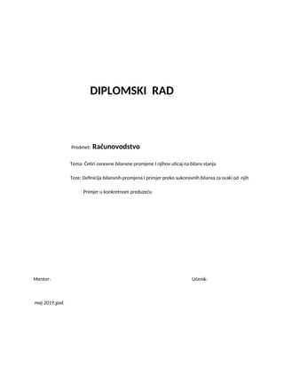 Četiri osnovne bilansne promjene i njihov uticaj na bilans stanja