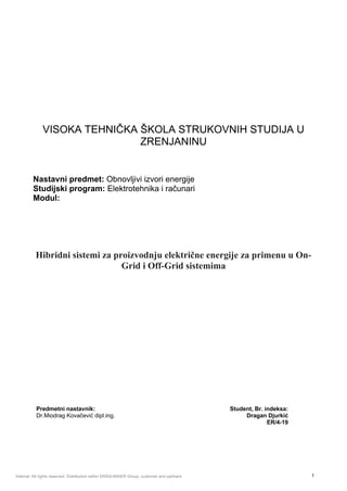 Hibridni sistemi za proizvodnju električne energije za primenu u On-Grid i Off-Grid sistemima