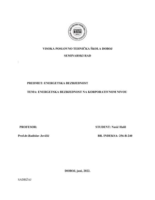 Energetska bezbjednost na korporativnom nivou