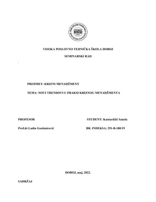 Novi trendovi u praksi kriznog menadžmenta