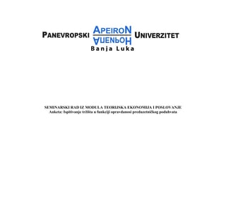 Ispitivanje tržišta u funkciji opravdanosti preduzetničkog poduhvata