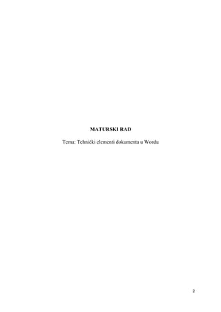 Tehnički elementi dokumenta u Wordu